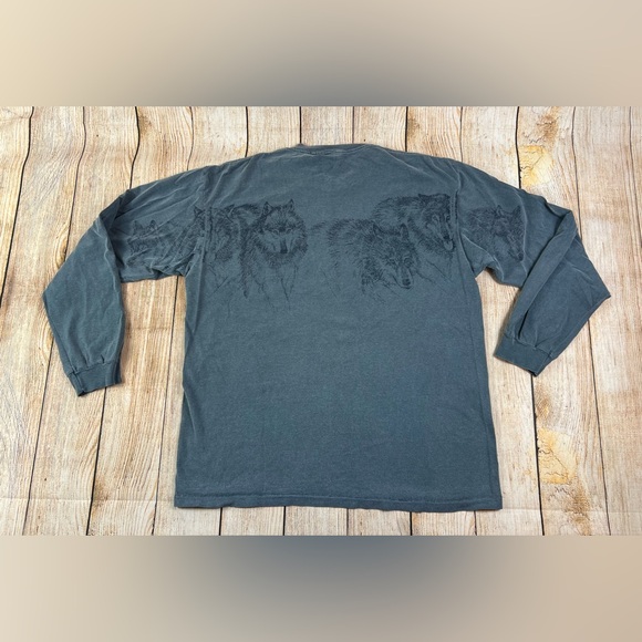 Vintage San Segal Shirt Long Sleeve Wolves Nature Wrap Around Single Stitch - Picture 2 of 5